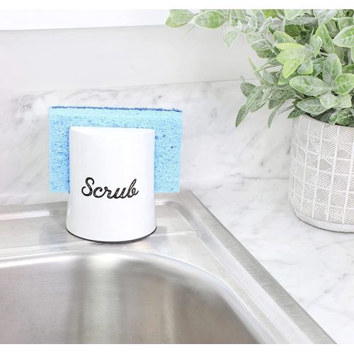 AuldHome Design White Enamel Sponge Holder; Rustic Enamelware Kitchen Sink Accessory