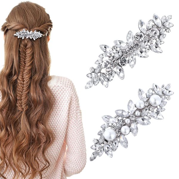 Haarspange Silber, 2 Stück Haarspange Mit Kristall Blume Clip Glitzer Haarspangen Haarklammer Silber Blume Haarspangen Rhinestone Haarspange Hochzeit Kristall Haarspangen Für Die Braut