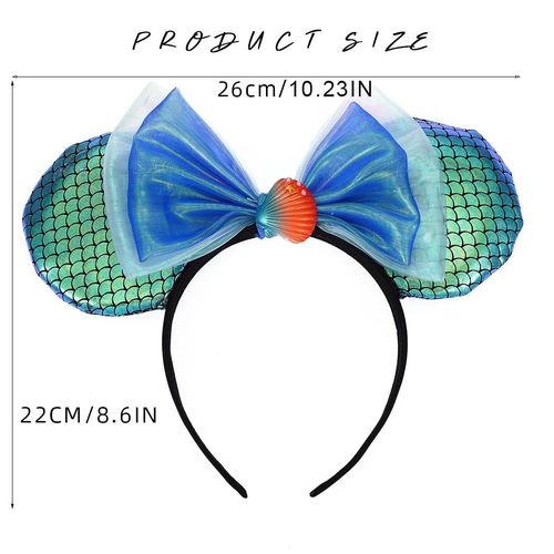 Yean Mouse Ears Headband Blue Bow Hair Band Shell Princess Costume Hair Hoop for Women and Girls