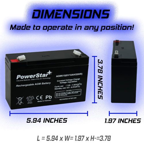PowerStar 6V 10.0Ah SLA Battery for Streamlight Litebox SL40 Flashlights