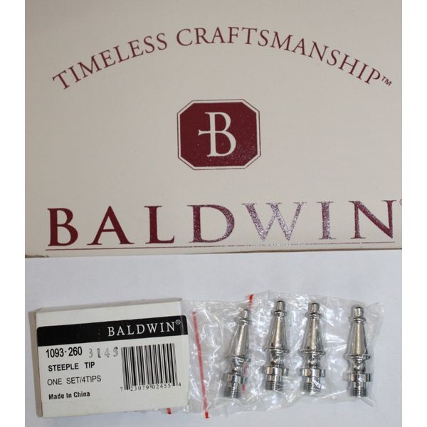 Baldwin Brass Steeple Tip Hinge Finials Polished Chrome Finish 1093-260 SET FOUR