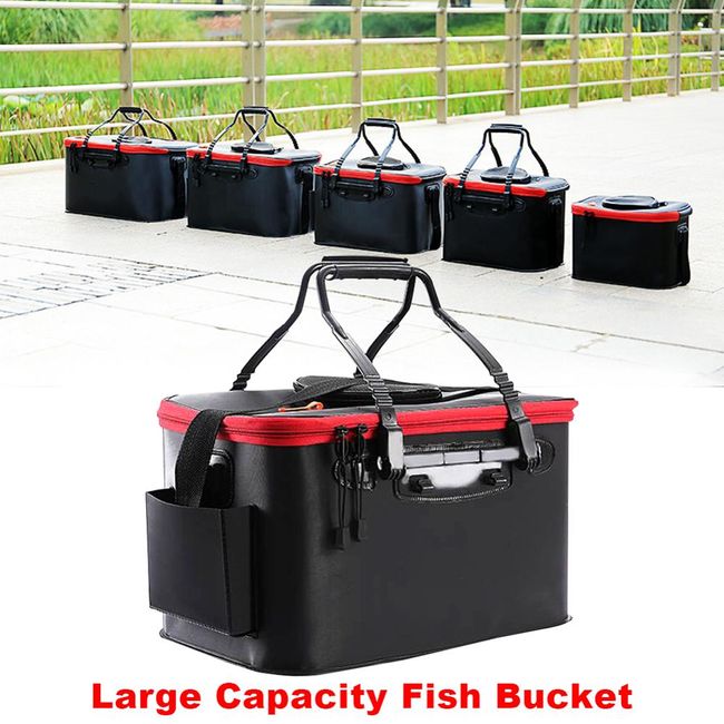 50cm Black Live Fish Bucket Square Shape, Foldable Fishing Bucket