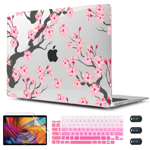 CISSOOK Hard Shell Case for MacBook Air 13 Inch A2337 M1 A1932 A2179 2021 2020 2019 2018 Released, Cherry Floral Beauty Cover with Keyboard Cover + Screen Protector for 2021 Air 13-Cherry Blossoms