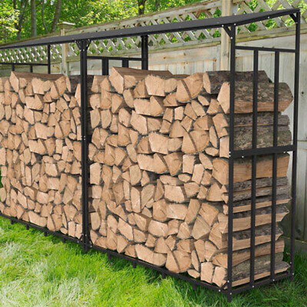 70" Metal Firewood Log Holder Wood Store Rack with Cover Outdoor Storage Shelf