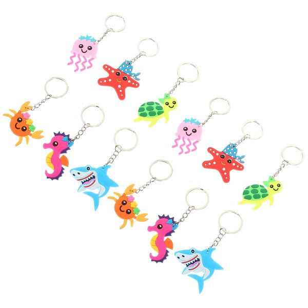 PRETYZOOM 12Pcs Sea Animal Keychain Shark Crab Seahorse Turtle Charm Pendant Keyring Ocean Creatures Key Chain Cars Purses Handbag Backpack Accessories Decor