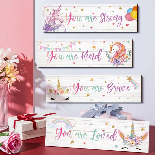 Yulejo Unicorn Rainbow Girls Room Wall Decor Unicorn Rainbow Motivational Wall Art Inspirational Wall Art Room Decor Unicorn Bedroom Decor for Girls Kids Bedroom Nursery Decorations(Cute Style, Cute Style)