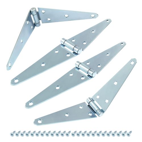 Hordion 4Pcs Strap Hinge Shed Door Hinges, 6 Inch Heavy Duty Gate Hinges Black Tee Hinge with Screws for Wood Gate Cabinet Door, Silver