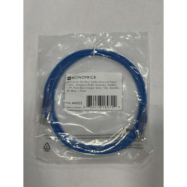 SlimRun Cat6A Ethernet Patch Cable RJ45 Stranded UTP 30AWG Pure Copper Blue