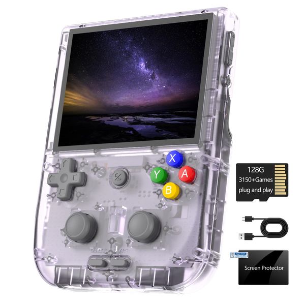 RG405V Handheld Game Console 4’’ IPS Touch Screen Android 12 Unisoc Tiger T618 64-bit Game Player Built-in 5500mAh Battery 128G TF Card with 3154 Games(RG405V Purple)