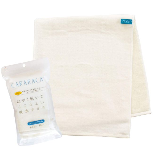 OKA 4548622805574 Face Towel, Easy Dry Karalaka, Approx. 13.4 x 31.5 inches (34 x 80 cm), Ivory (Absorbent, Quick Drying, Easy Drying, Antibacterial, Deodorized)