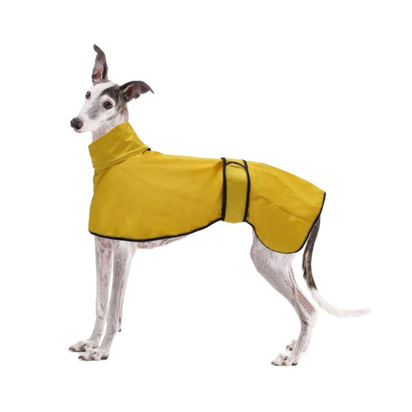 Dog Jacket Adjustable Lightweight Raincoat with Reflective Straps and Harness Hole Best Gift for Greyhounds, Lurchers and Whippets -Yellow -M