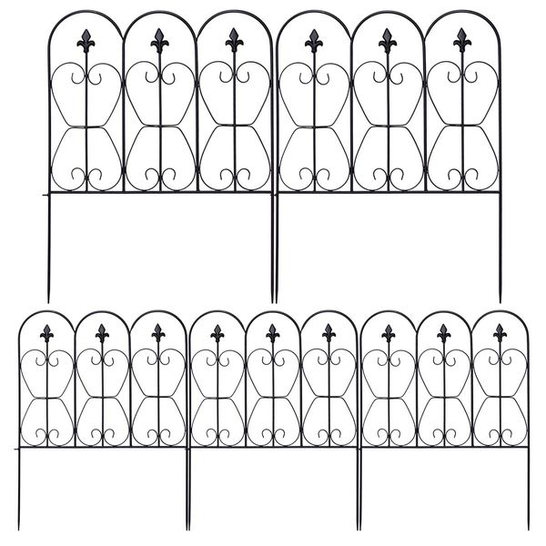 COSTWAY Garden Fence, Outdoor Coated Metal Rustproof Landscape Decorative Fencing Panels, Folding Animal Barrier Flower Bed Border for Patio Backyard (32in x 10ft)