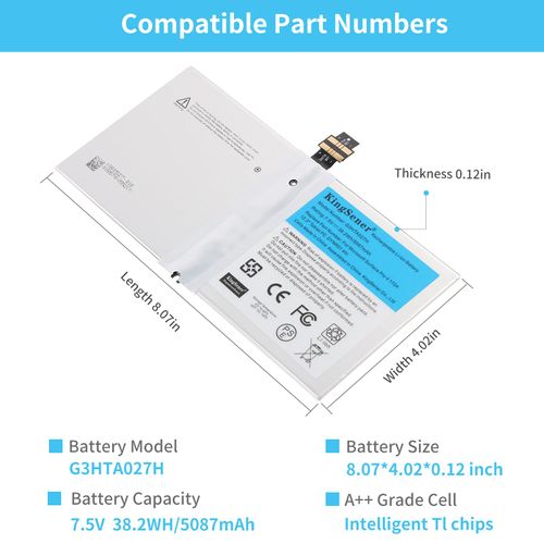 KingSener G3HTA027H DYNR01 Laptop Battery Replacement for Microsoft Surface Pro 4 1724 12.3 inch Tablet Notebook G3HTA026H 7.5V 38.2Wh 5087mAh