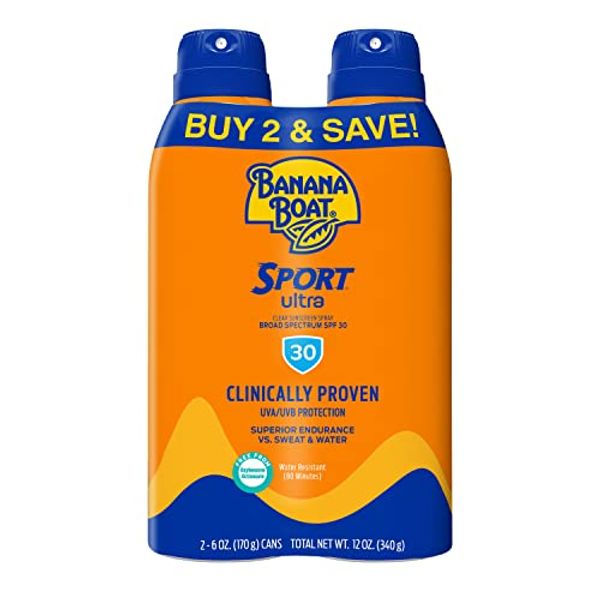 Banana Boat Sport Ultra SPF 30 Sunscreen Spray | Banana Boat Sunscreen Spray SPF 30, Spray On Sunscreen, Water Resistant Sunscreen, Oxybenzone Free Sunscreen Pack SPF 30, 6oz each Twin Pack