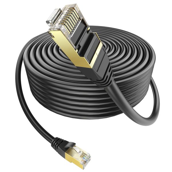 Ankuly LAN Cable, Outdoor Run Cable, CAT6 Compliant, PoE Compatible, 30m with Connector, Category 6, Commercial (Black)