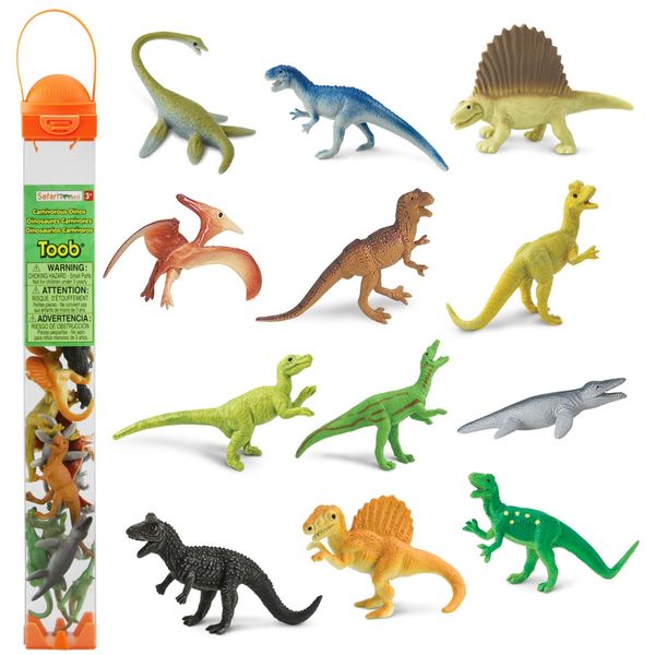 Safari Ltd. Carnivorous Dinosaurs TOOB - Set of 12 Mini Figurines Featuring T-Rex, Spinosaurus, Utahraptor, Allosaurus, Pteranodon, & More - Educational Toy Figures for Boys, Girls & Kids Ages 3+