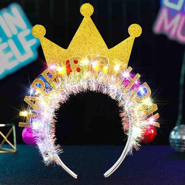 Zoestar Light Up Happy Birthday Headband Glow Ball Hair Bands Led Birthday Crown Party Hair Accessories Women and Girls