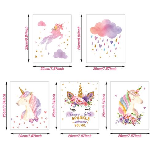 9 Pieces Unicorn Rainbow Wall Art Prints Unframed Watercolor Unicorn and Rainbow Posters for Girls Kids Bedroom Nursery Decorations