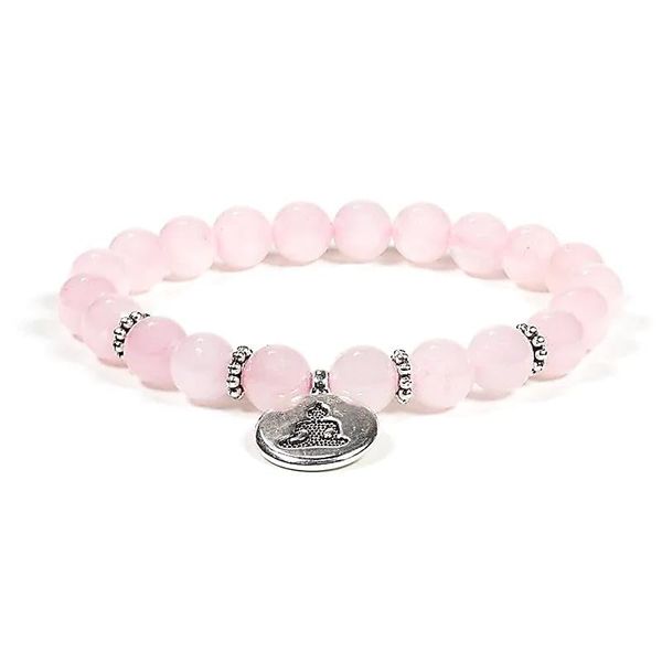 Panotophia Mala/Bracelet Rose Quartz Elastic with Buddha, Non-precious metal