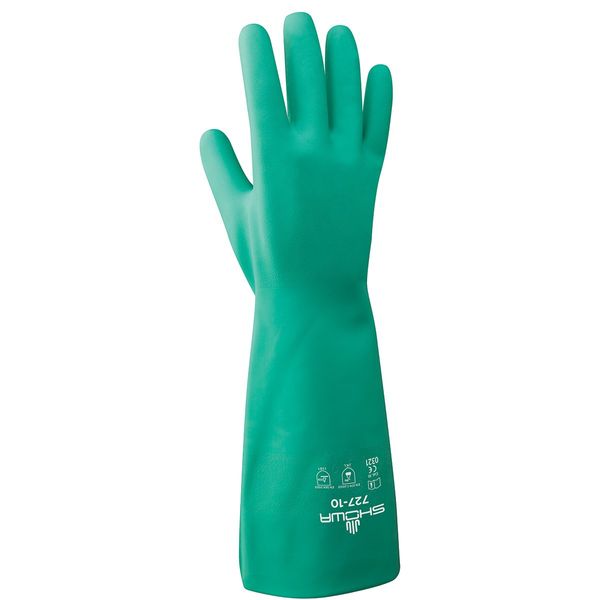 SHOWA 727-11 Nitrile Unlined Chemical Resistant Glove, XX-Large (Pack of 12 Pairs),Light Green