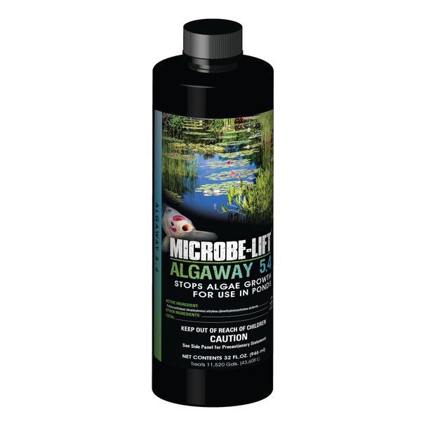 MICROBE-LIFT ALGA32 Algaway 5.4 Algae Control Treatment for Ponds and Water Gardens, Safe for Koi Fish, Goldfish, Plants, and Decorations, 32 Ounces