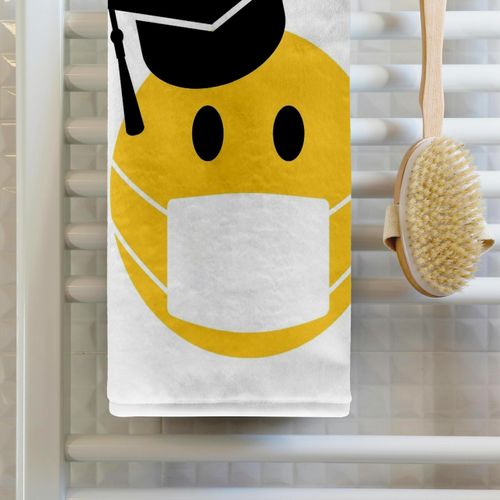 3dRose 15x22 Hand Towel - Emoji with Face Mask Gift for Graduation Rosette - Graduation