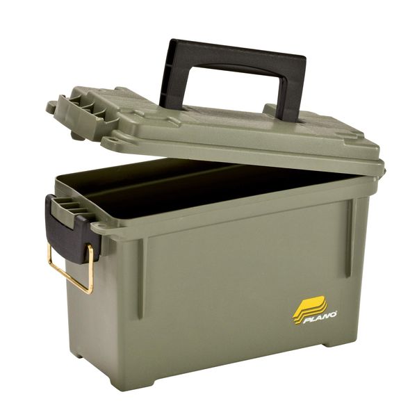 Plano Field Ammo Box, OD Green, Lockable Ammunition Storage Box with Heavy-Duty Carry Handle, Small Plastic Ammo Storage, Water-Resistant Protection, Holds 6-8 Boxes of Ammo