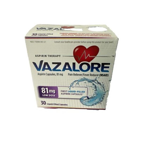 NEW Vazalore Aspirin Capsules 81mg Low Dose 30 Liquid-Filled Capsules Exp 1/25