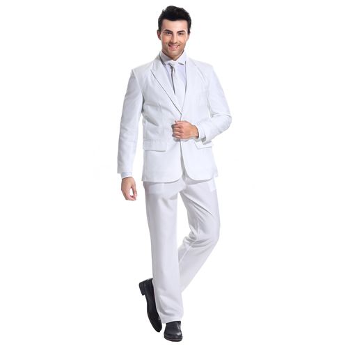 U LOOK UGLY TODAY Men's Party Suit Solid Color Prom Suit for Themed Party Events Clubbing Jacket with Tie Pants White-Medium