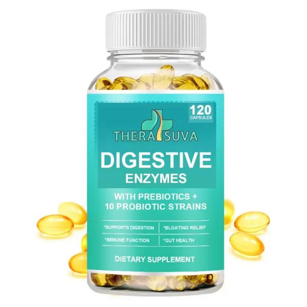 TheraSuva Digestive Enzymes + Probiotics + Prebiotics - Plant Based, Vegan, Natural Supplement for Optimal Gut and Total Digestive Wellness - 120 Capsules, 60 Day Supply