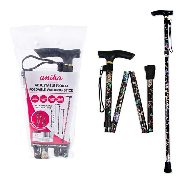FOLDING FLORAL WALKING STICK - 85-95CM