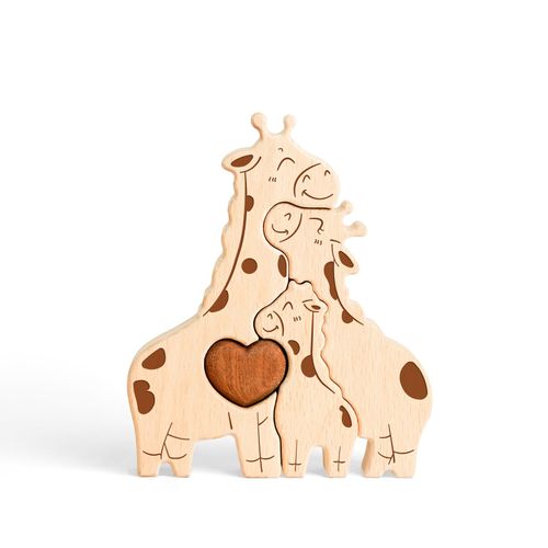 Uniwooder Wooden Giraffe Family Puzzle Games, Personalized 3 Name Puzzle for Home Crafts Decor, House Warming Birthday Party Gifts for Mom Dad Grandma Kids New Baby, Wooden Bear Family