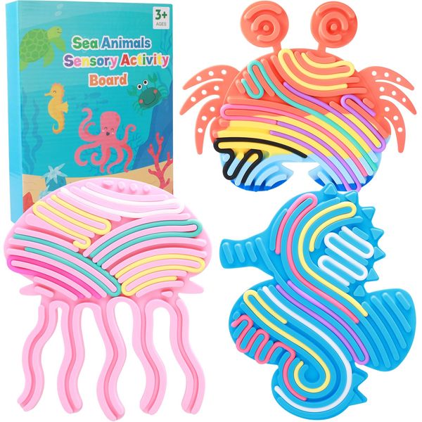 3Pack Sensory Activity Board, Silicone Fidget Board For Kids Adults, ADHD Fidget Toys Sensory Board for Stress Relief, Sensory Toys For Autism Calm Down, Duble Sided Design for Fine Motor Skill