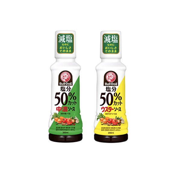 Bulldog Salt Reduced Salt Content 50% Cut, Medium Concentration Sauce & Worcester Sauce, 6.8 fl oz (200 ml) x 2 Bottles)