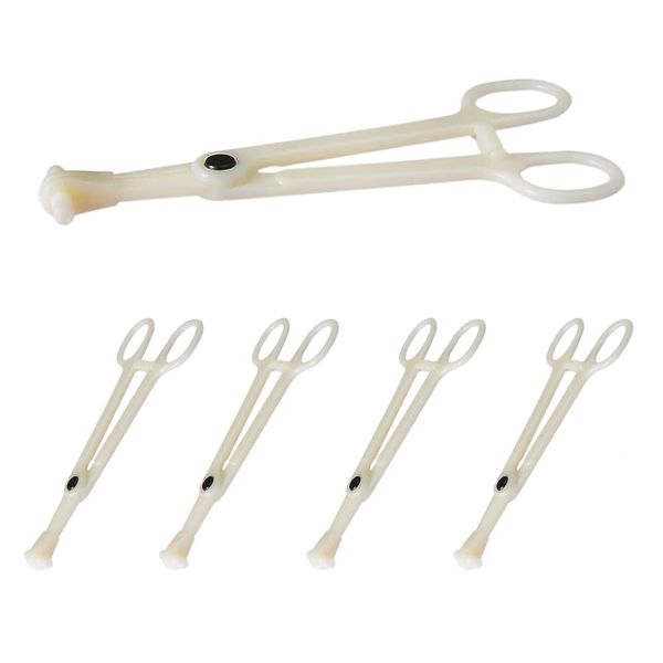 5 Pcs Disposable Body Piercing Clamps Round Tube Ear Nose Body Piercing Plier White Slotted Navel Forceps Clamp for Piercing Tattoo Supplies