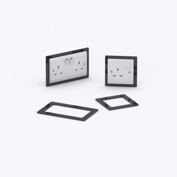 Double/Single Socket Switch Surround/Acrylic Finger Plate - Minimalist Design (Double, Black)