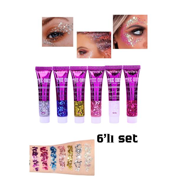 Jel formlu Face and body glitter pırıltılı sim 6'lı set