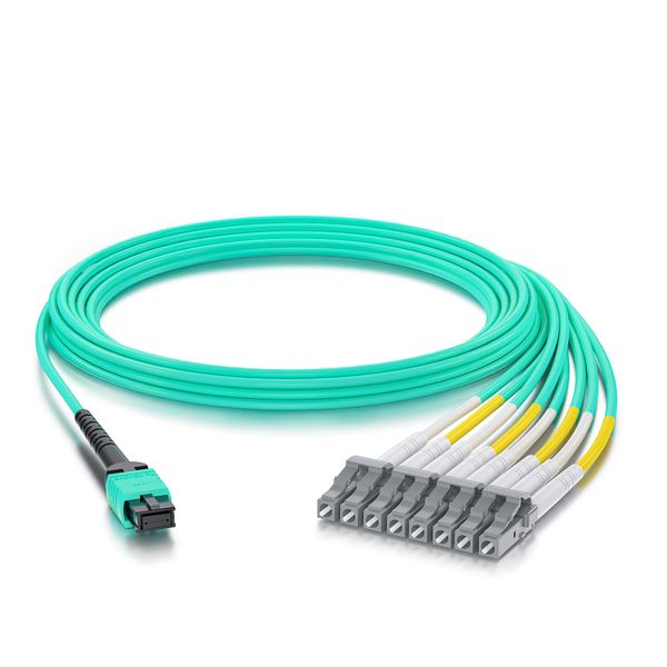 10Gtek Fiber Optic Cable Patch Cord - MPO to 8X LC Fanout Fiber Jumper Cable, OM3 MMF 8-core Fiber, Application for QSFP+Transceiver, 3-Meter(9.8-ft)