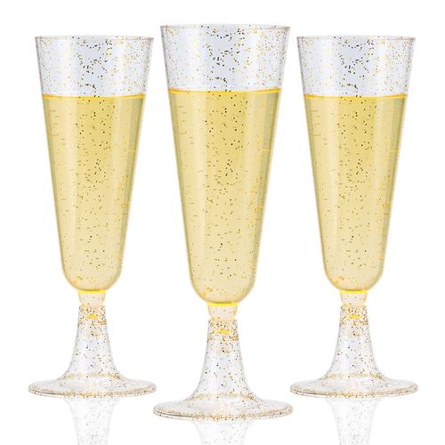 Plastic Champagne Flutes, 36 Pcs Disposable Champagne Glasses, 150ml/5oz Gold Wine Glasses, Plastic Prosecco Flutes, Plastic Glasses Reusable, Plastic Flute Glasses for Party, Weddings, Birthdays