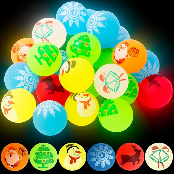 25 Bouncy Balls for Kids Party Favors | Christmas Glow in The Dark Bouncy Ball 30mm | Superball Small Rubber Balls for Kids