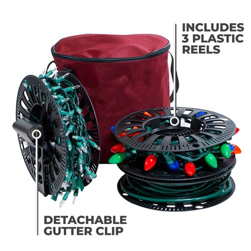 612 Vermont Christmas Light Storage Reel Holder with Installation Clip, Polyester Zip up Bag, Organizes up to 150 Foot of Mini Lights