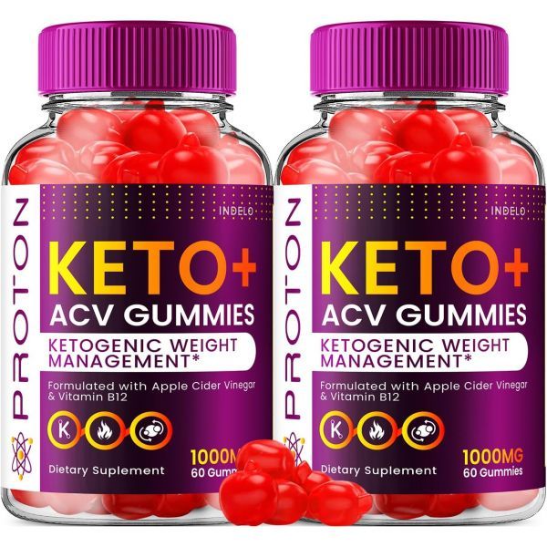 Indelo Proton Keto ACV Jelly 1000mg Apple Cider Vinegar Vitamin B12 60 Gummies 2 Packs