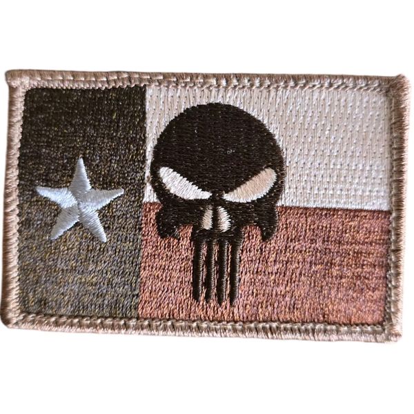TEXAS FLAG SKULL TACTICAL ARMY COMBAT MORALE DESERT EMBROIDERED HOOK PATCH
