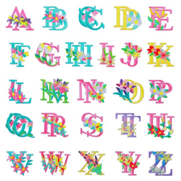 cobee Flower Letter Iron on Patches, 52 Pieces A-Z Alphabet Embroidered Applique Patches Colorful Letter Patches Sewing Repair Patches for Clothing Bags DIY Craft