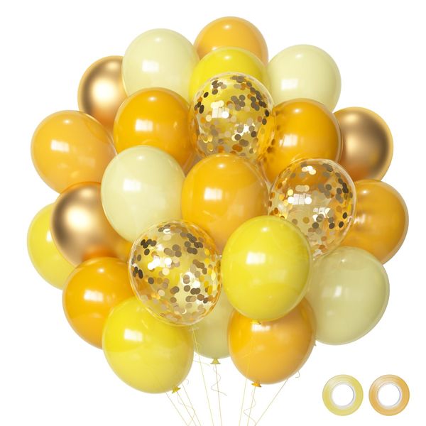 Yellow Gold Confetti Party Balloons, 50pcs12 inch Mustard Yellow Balloons Light Yellow Gold Latex Balloons for Birthday Wedding Baby Shower Bride Sunflower Theme Party Decoration