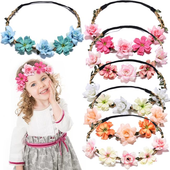 behone 6 Stück Blumenkränze fürs Haar Haarkranz Blumenkranz Haarband Blume Krone Stirnband Geeignet für Strandurlaubsfestivals Hochzeitsfeiern