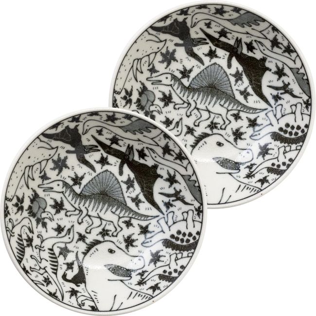 Mino Pottery Ikimono Zukan 135 Shallow Bowl Mino Pot, Set of 2