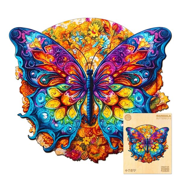 Wooden Puzzles for Adults, 300 Pieces Adult Puzzles, Unique Mandala Butterfly Puzzles Gifts for Cat Lover, Wooden Puzzle Games (L-15.7 * 14.1in)