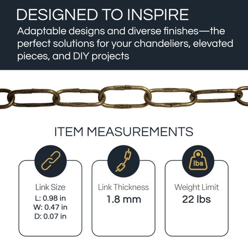 RCH Hardware CH-S58-20-AC-3 | 12 Gauge Decorative Solid Steel Spanish Link Fixture Chain | 3 Foot Increments |Antique Copper Finish