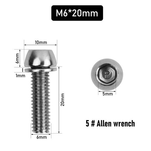 Pack of 10 Bicycle Stem Screws, M6 x 20 mm Bicycle Taper Screws with Washers, Bicycle Stem Bolts, Bicycle Shaft Screws, Taper Head Screw for Mountain Bike (Black)